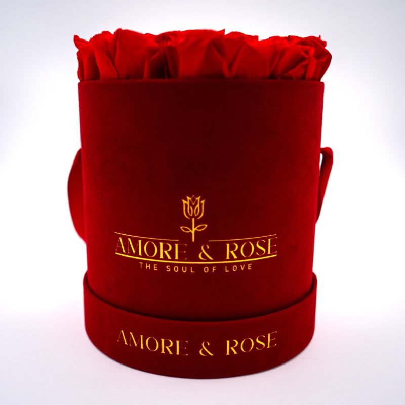 Electra Velvet – Round Box x 12 Natural Red Roses
